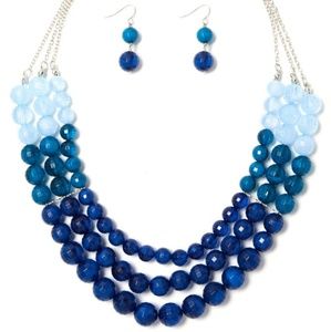 Blue Ombre Beaded Necklace and Earrings Set